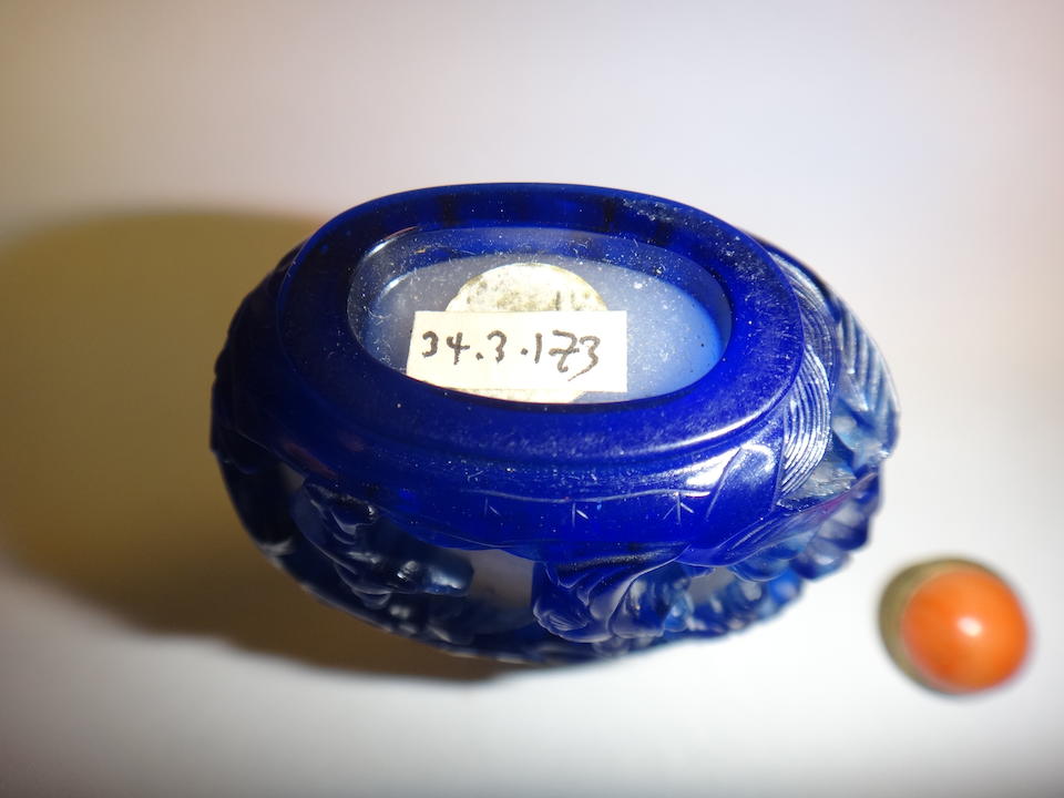 A Blue glass overlay snuff bottle 1750-1820