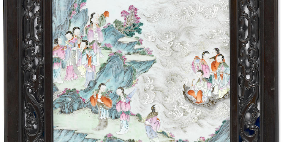 A famille rose enameled figural plaque Jiaqing/Daoguang period
