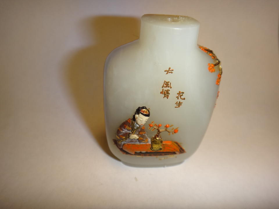 An embellished white and russet jade snuff bottle The bottle: 1820-1920, embellishment: Tsuda family, Kyoto, Japan, 20th century