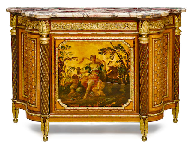 A fine French gilt bronze mounted Vernis Martin inlaid kingwood and satinwood cabinet Alfred-Emmanuel Beurdeley late 19th century