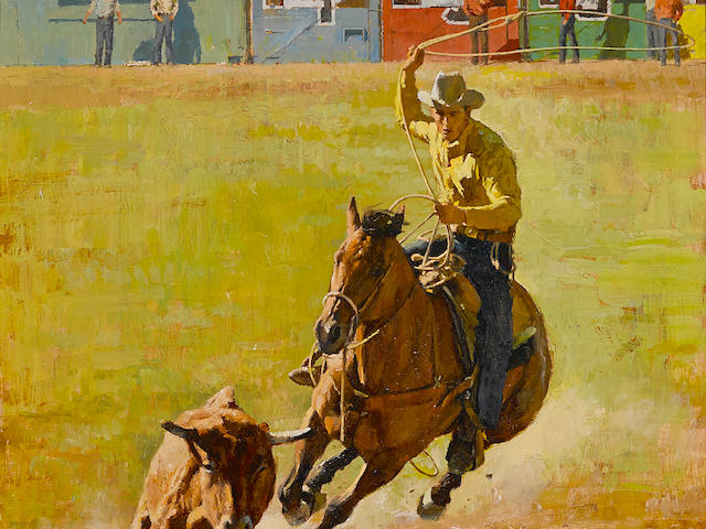Howard Terpning (born 1927) Steer Roping 24 x 20in overall: 38 1/4 x 32 3/8in (Painted in 1975)