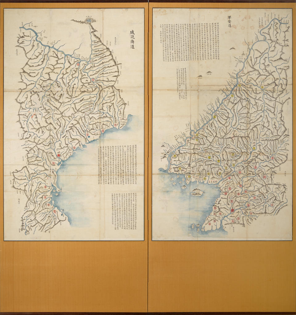 A ten-panel map screen of Korea Joseon Dynasty (1392-1897), early 19th century