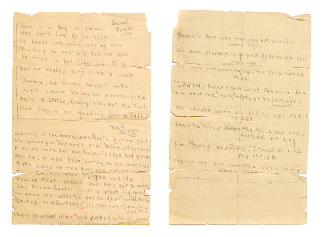 An early Bob Dylan handwritten poetry manuscript