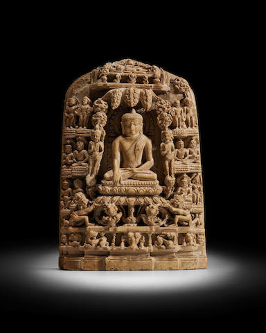 A STONE PLAQUE WITH SCENES FROM THE LIFE OF BUDDHA NORTHEASTERN INDIA, PALA PERIOD, CIRCA 12TH CENTURY