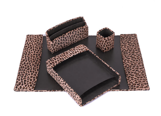 Bonhams A Contemporary Faux Leopard Skin Desk Set