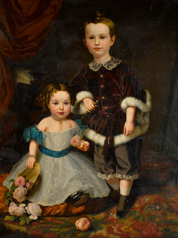 Charles Christian  Nahl (1818-1878) The Henderson Children 41 x 31in overall: 51 1/2 x 41 1/2in