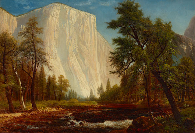 Gilbert  Munger (1837-1903) A view of El Capitan, Yosemite Valley 21 1/2 x 31in overall: 28 1/2 x 38in (Painted in 1876)