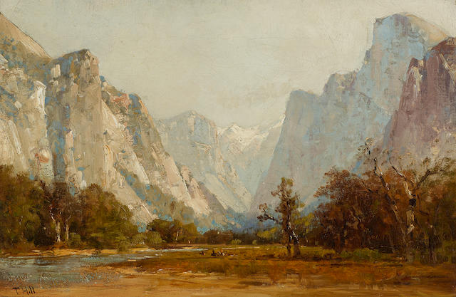 Thomas Hill (1829-1908) Yosemite Valley with Riders along the Valley Floor 12 x 18in overall: 20 x 27in