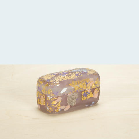 Kyohei Fujita (1921-2004) Covered Box: Fujimefume, 1999mold blown glass with metal foil inclusionsheight 2 1/4in (5cm); width 4in (10cm)