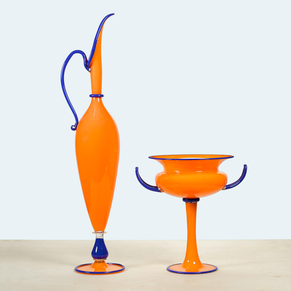 Dante Marioni (born 1964) Orange pairblown glass, signed marioni 95heights 33 1/8in and 14 1/2in (84cm and 37cm)