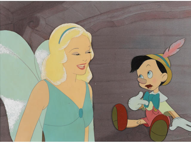 A celluloid of the Blue Fairy and Pinocchio from Pinocchio