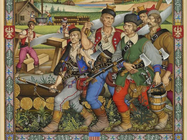 SZYK, ARTHUR. 1894-1951. Original gouache, "Polish Pioneers Arriving in Jamestown,"