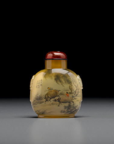 An inside-painted chalcedony snuff bottle Wang Xisan (b. 1938), 1981, the bottle: 1800-1860