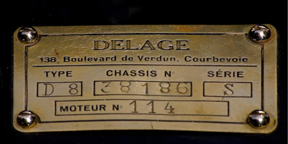 <b>1933 Delage D8S 'Conduite Interieur' Coupe</b><br />Chassis no. 38186<br />Engine no. 114