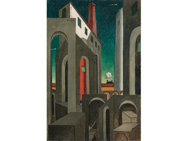 Giorgio de Chirico (1888-1978) Apparizione della ciminiera 32 x 21 3/8 in (81.3 x 54.3 cm) (Painted circa 1939-1944)