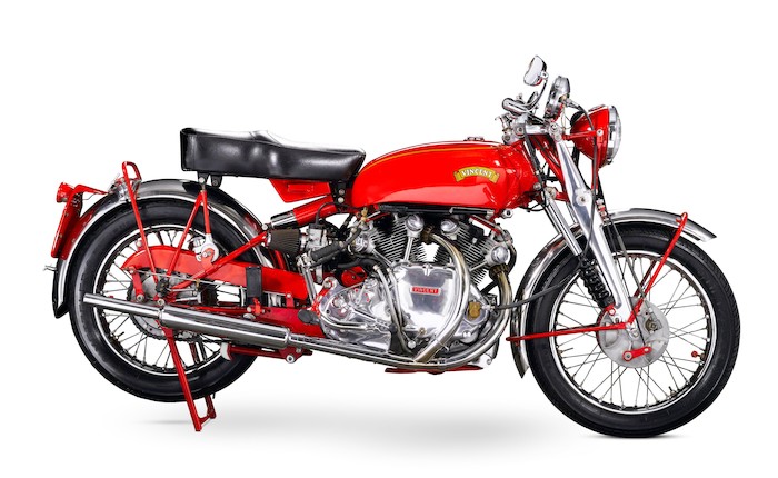 Rare 'one-of-one' Black Shadow variant in Chinese Red, confirmed by the Vincent Owner's Club,1951 Vincent Series C 'Red' White ShadowUpper and Rear Frame no. RC8047A Engine no. F10/1A/6147 image 1