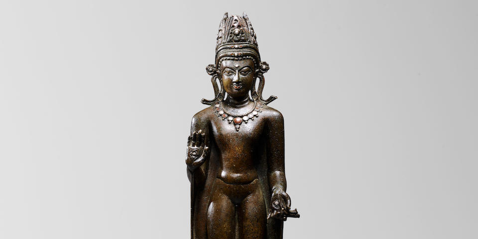 THE SONNERY KURKIHAR BUDDHACOPPER ALLOY WITH SILVER AND COPPER INLAY KURKIHAR, PALA PERIOD, 11TH CENTURY