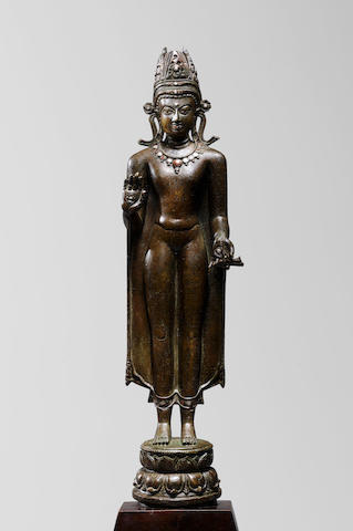 THE SONNERY KURKIHAR BUDDHACOPPER ALLOY WITH SILVER AND COPPER INLAY KURKIHAR, PALA PERIOD, 11TH CENTURY