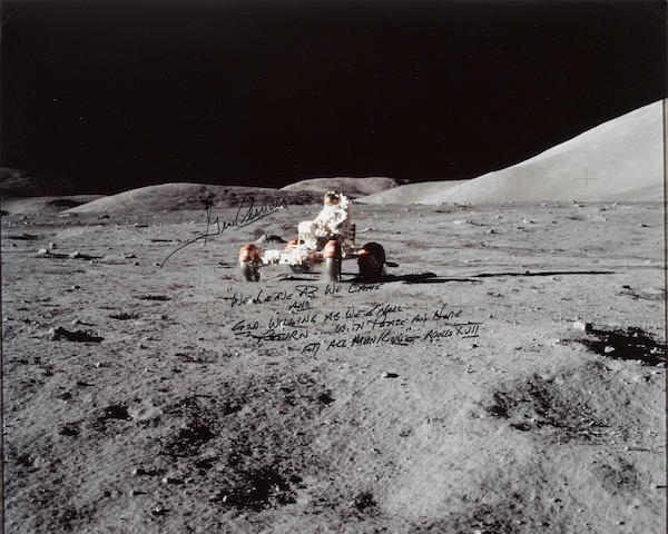 CERNAN WITH THE LUNAR ROVER, SIGNED PHOTO