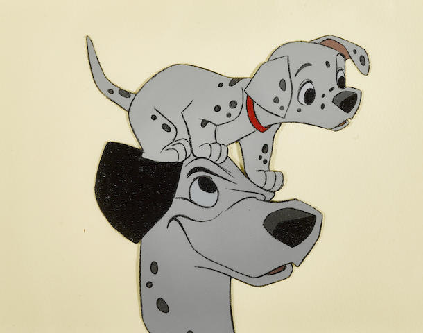 A celluloid of Pongo and a pup from One Hundred and One Dalmatians