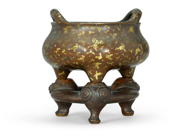 A 'sunspot' bronze bomb&#233;-form censer Xuande mark, 18th century