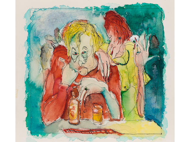 Andy Warhol (1928-1987) Untitled (Man and a Woman in a Bar), 1947 8 5/8 x 9 5/8 in. (21.9 x 24.4 cm)