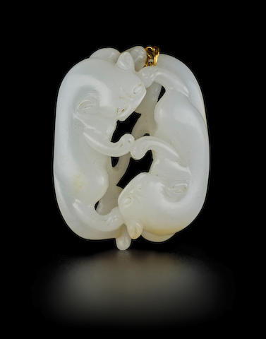 A WHITE JADE 'DOUBLE-BADGER' CARVING 18th/19th century