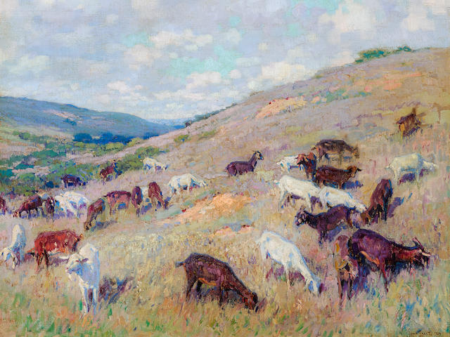 John Frost (1890-1937) Goats on a Hillside, Pomona 26 x 30in overall: 33 x 36 3/4in (Painted in 1924)