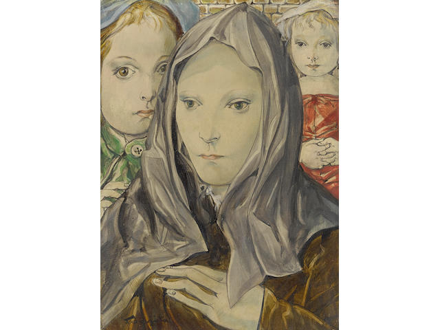 L&#233;onard Tsuguharu Foujita (1886-1968) La femme au voile 8 3/4 x 6 3/8 in (22.3 x 16.2 cm) (Painted in 1954)