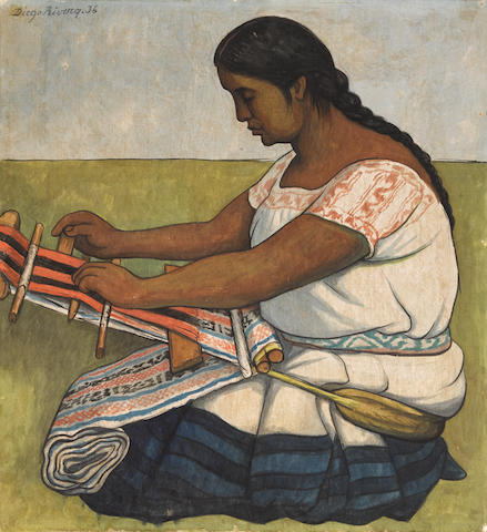 Diego Rivera (1886-1957) Hilando (La tejedora) 22 3/4 x 20 7/8 in (57.8 x 53 cm) (Executed in 1936)