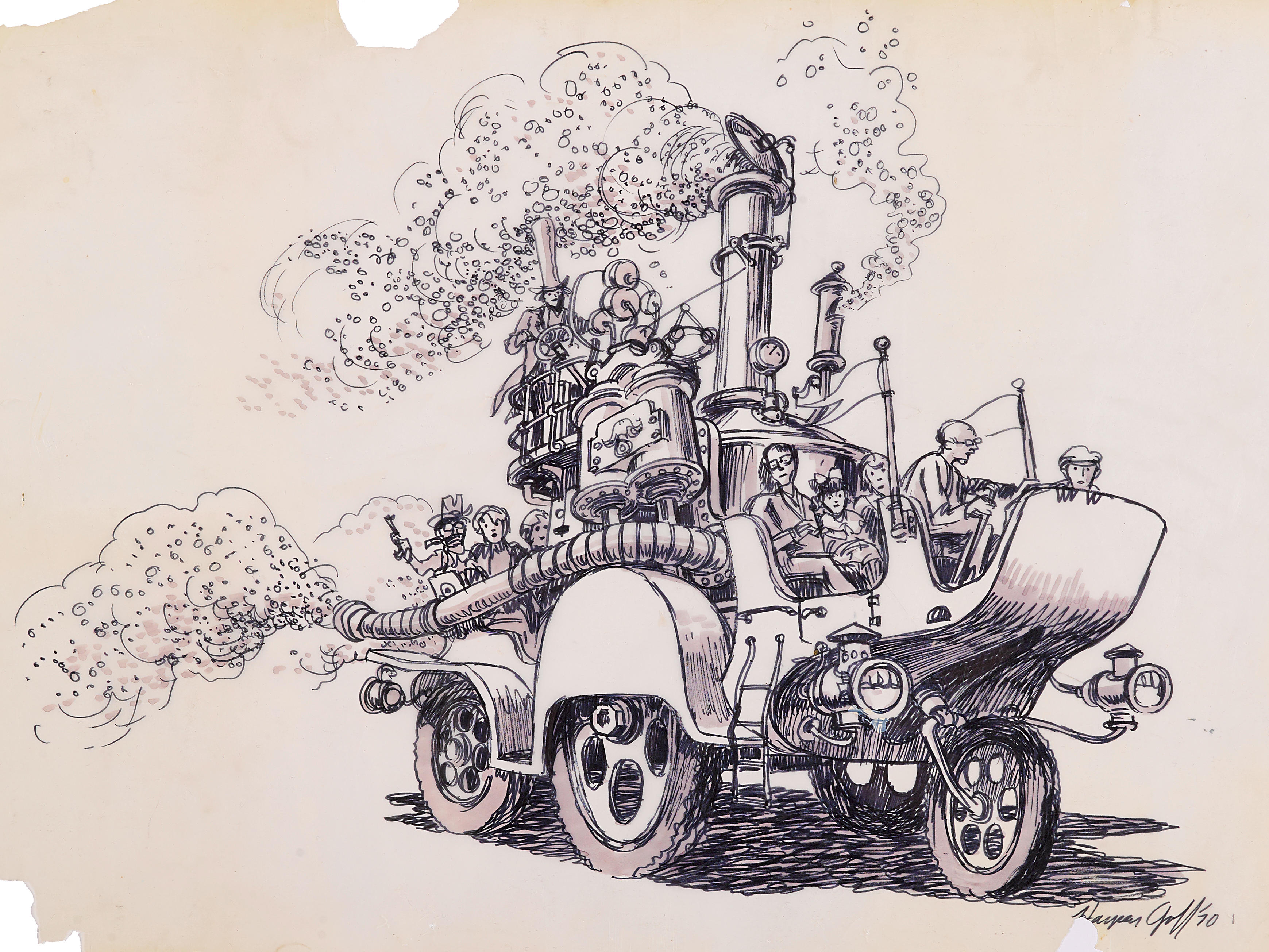 A large lot of Harper Goff drawings of the Wonkamobile for Willy Wonka and...