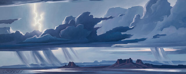 Bonhams Ed Mell Born 1942 Distant Rains 24 X 60in Overall 25