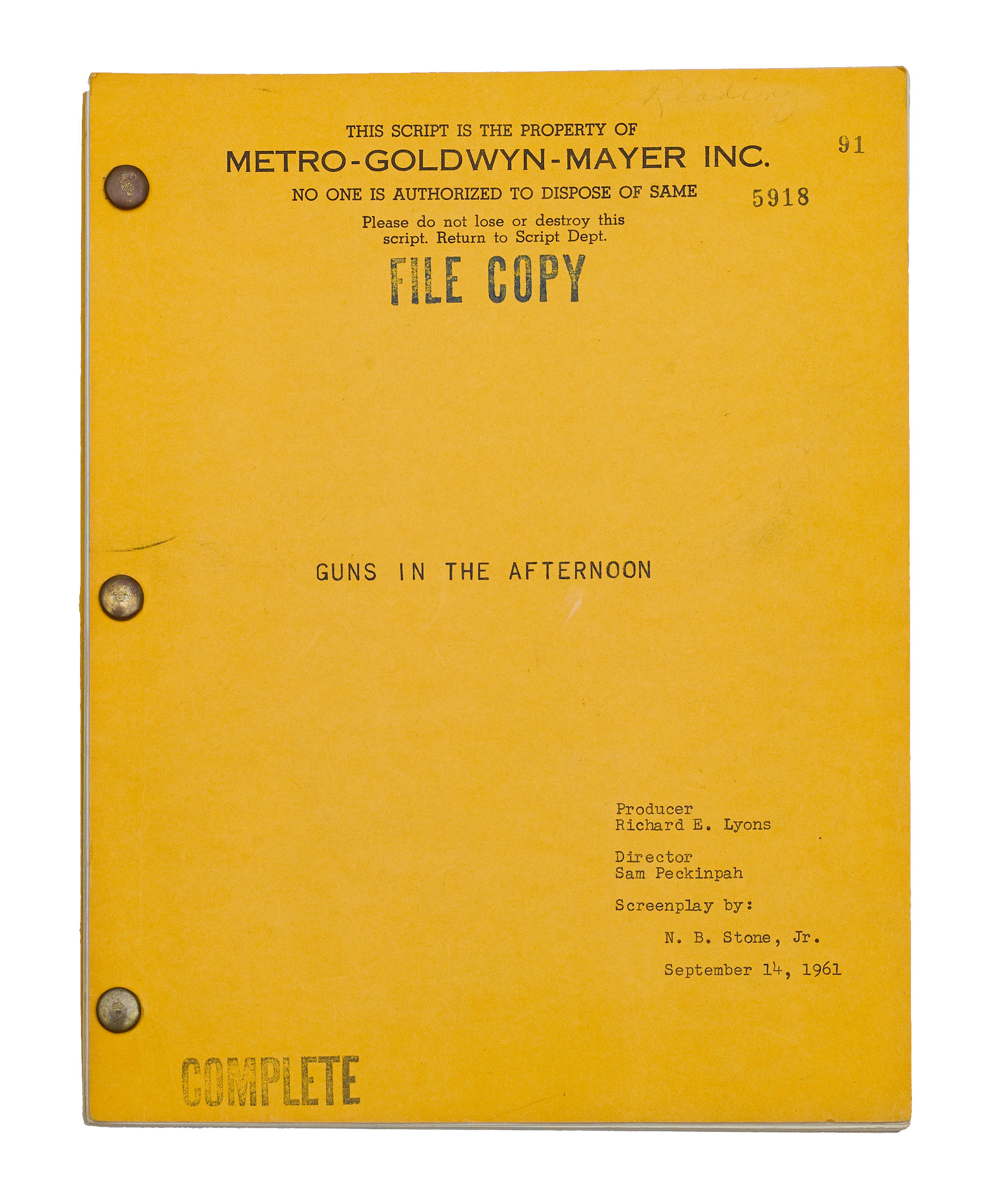 An early screenplay for Ride the High Country