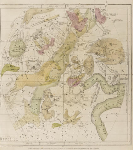 ASTRONOMY. A collection of 7 hand-colored engraved star charts,