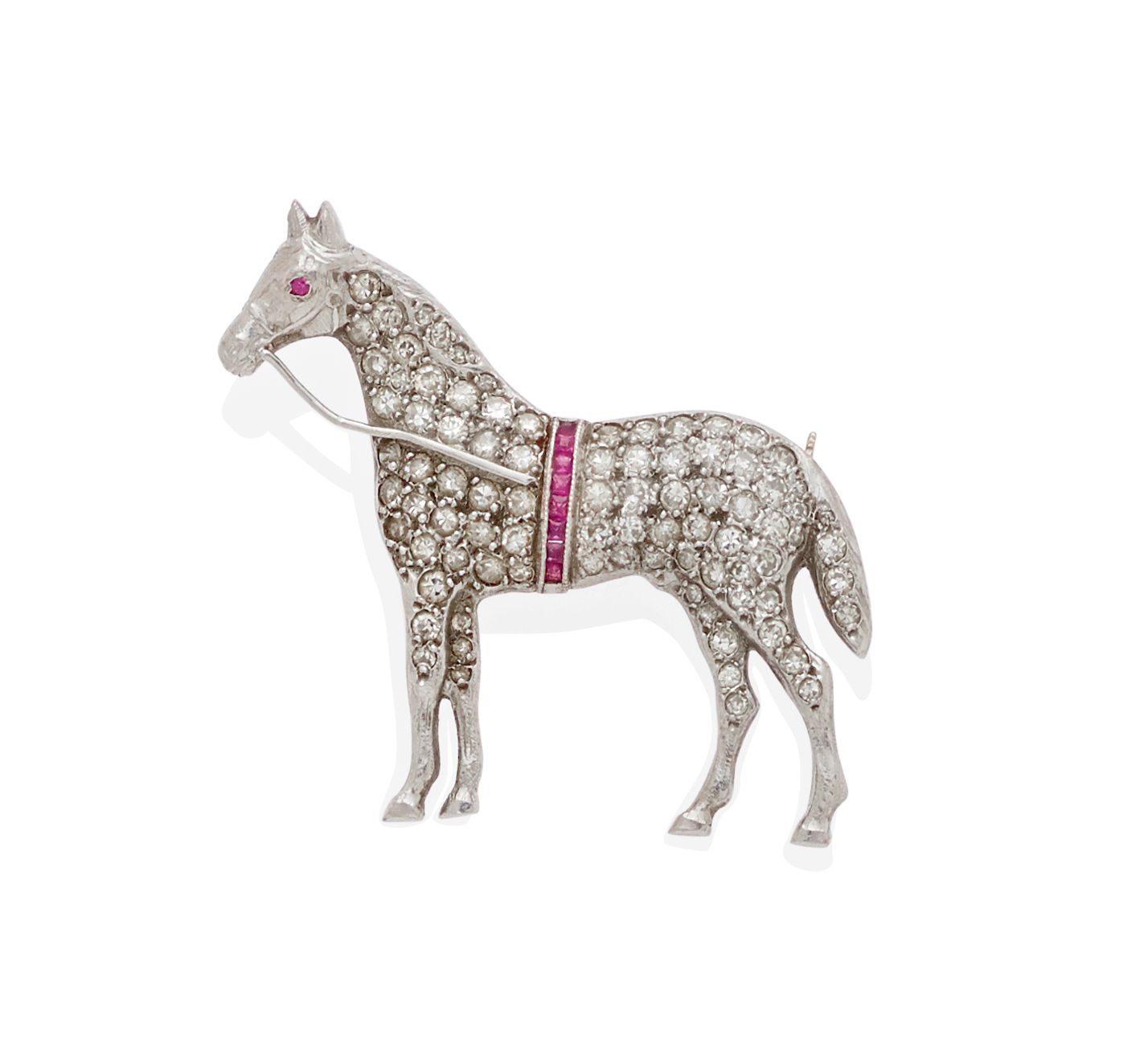 A diamond, ruby and platinum brooch