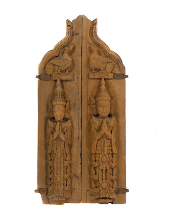 A pair of wood doors with devatas Myanmar, Ava style, 18th/19th century image 1