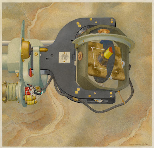 HOWARD, JOHN LANGLEY. 1902-1999. Magnetometer, 1958. Oil on masonite, 15 3/4 x 16 1/4 inches, signed ("John Howard Langley") at lower right corner,  titled on verso.