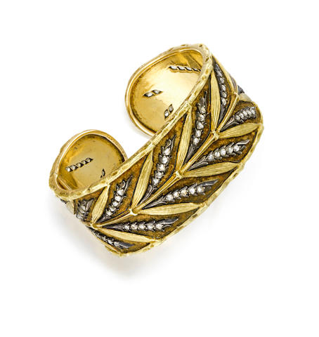 Bonhams : An 18k gold, silver and diamond bangle bracelet, Mario Buccellati