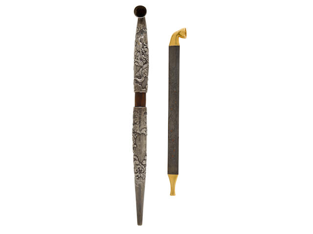 A silver and bamboo kiseru (pipe) and a shibuichi kiseru (pipe) The second by Yukinari, Edo period (1615-1868), 19th century