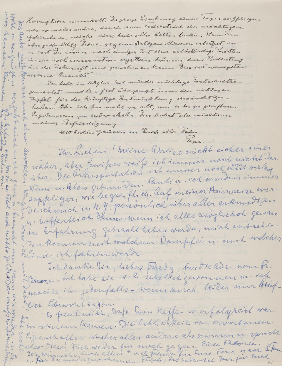 EINSTEIN, ALBERT. 1879-1955. Autograph Letter Signed ("Papa"), 2 pp recto and verso, 4to (280 x 215 mm),
