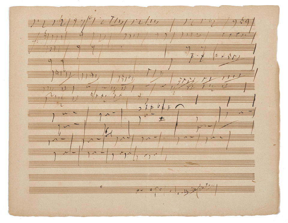 BEETHOVEN, LUDWIG VAN. 1770-1827. Autograph Musical Manuscript, 2 pp, oblong 4to (233 x 307 mm), [Vienna, early 1809,] ruled with 14-staves per page,