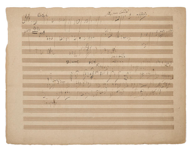 BEETHOVEN, LUDWIG VAN. 1770-1827. Autograph Musical Manuscript, 2 pp, oblong 4to (233 x 307 mm), [Vienna, early 1809,] ruled with 14-staves per page,