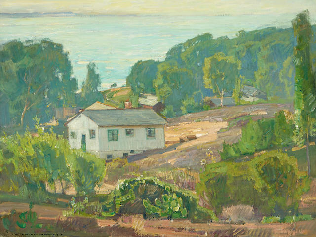 William Wendt (1865-1946) Houses Along the Coast 28 1/8 x 36in overall: 38 1/4 x 46in