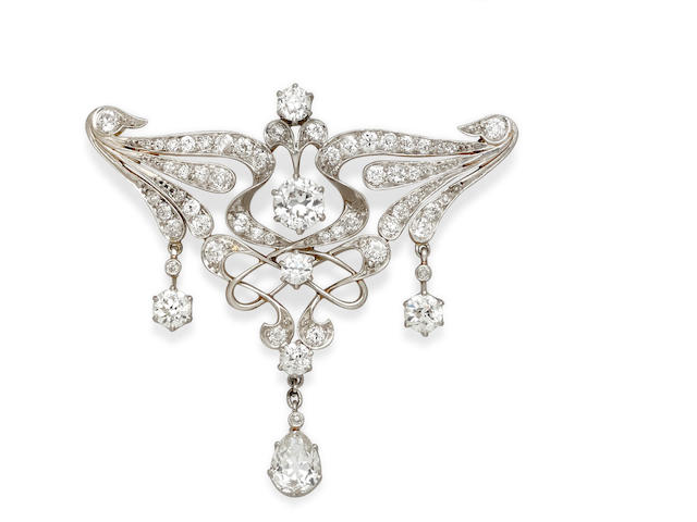 A diamond and platinum-topped gold brooch,