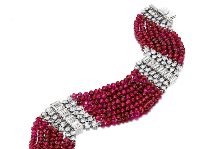 An Art Deco ruby and diamond bracelet, Cartier,