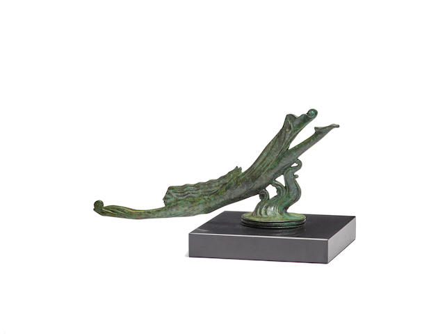 Harriet Whitney Frishmuth (1880-1980) Meteor1923-1924Gorham Co., patinated bronze, impressed 'HARRIET W. FRISHMUTH / &#169; 1923 DESIGN PATENT PENDING' around base, on later marble baseheight of bronze 4 3/8in (11cm); width 8 3/4in (22.3cm)