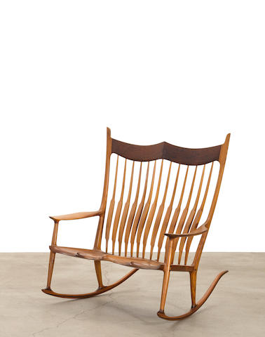 Sam Maloof (1916-2009) Double Rocking Chair2006walnutbranded 'No.13 2006 Sam Maloof d.f.a risd M.J. L.W.'height 47 1/2in (120cm); width 42 1/8in (106cm); depth 45 7/8in (116cm)