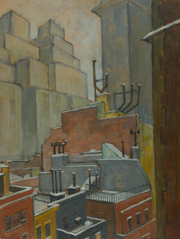 Ernest Fiene (1894-1965) Rooftops, New York 24 x 18in (Painted in 1930.)