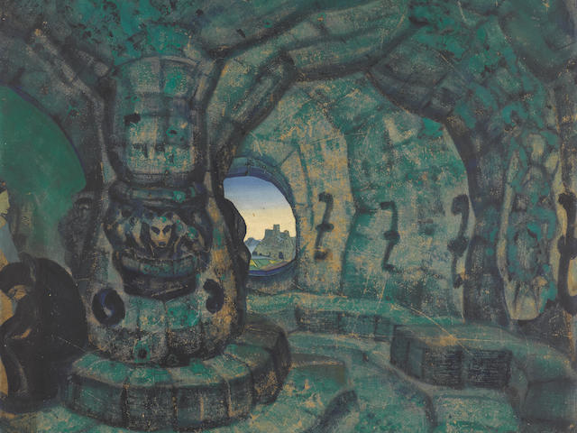 Nikolai Konstantinovich Roerich (1874-1947) The Tower, a stage design for Princess Maleine, 1913 76 x 70cm (30 x 27 5/8in).