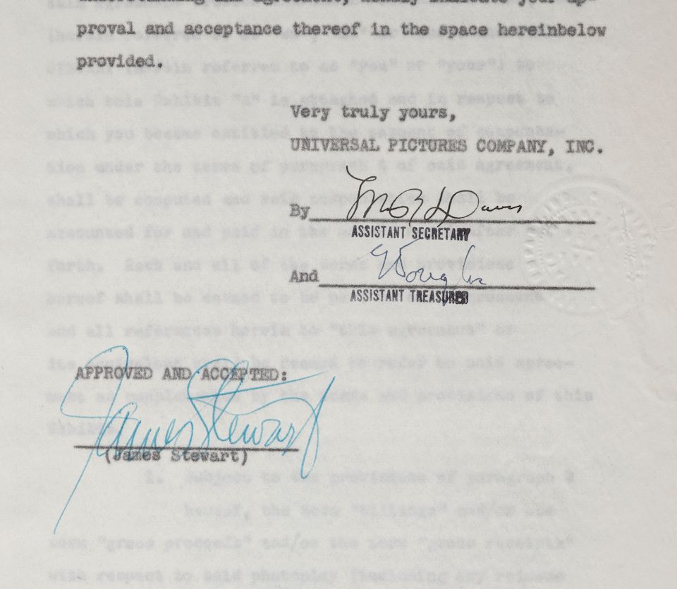 Bonhams : A James Stewart twice-signed contract